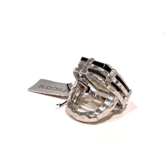 CHICO’s Oversized Gray/Brown Crystal & Silver Adjustable Ring NWT - Picture 5 of 6